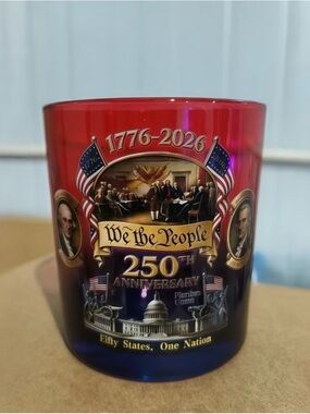 We the People 250th Anniversary Red and Blue Decorative Glasses 2 - 12oz Glasses